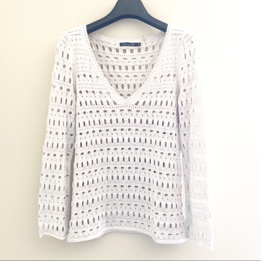 Nic+Zoe v-neck crochet v-neck knit sweater petite